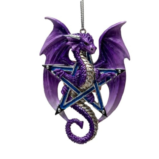 Lunar Magic Guardian Dragon Ornament by Anne Stokes Mystical Design with Purple Dragon Wings 3.75 inch