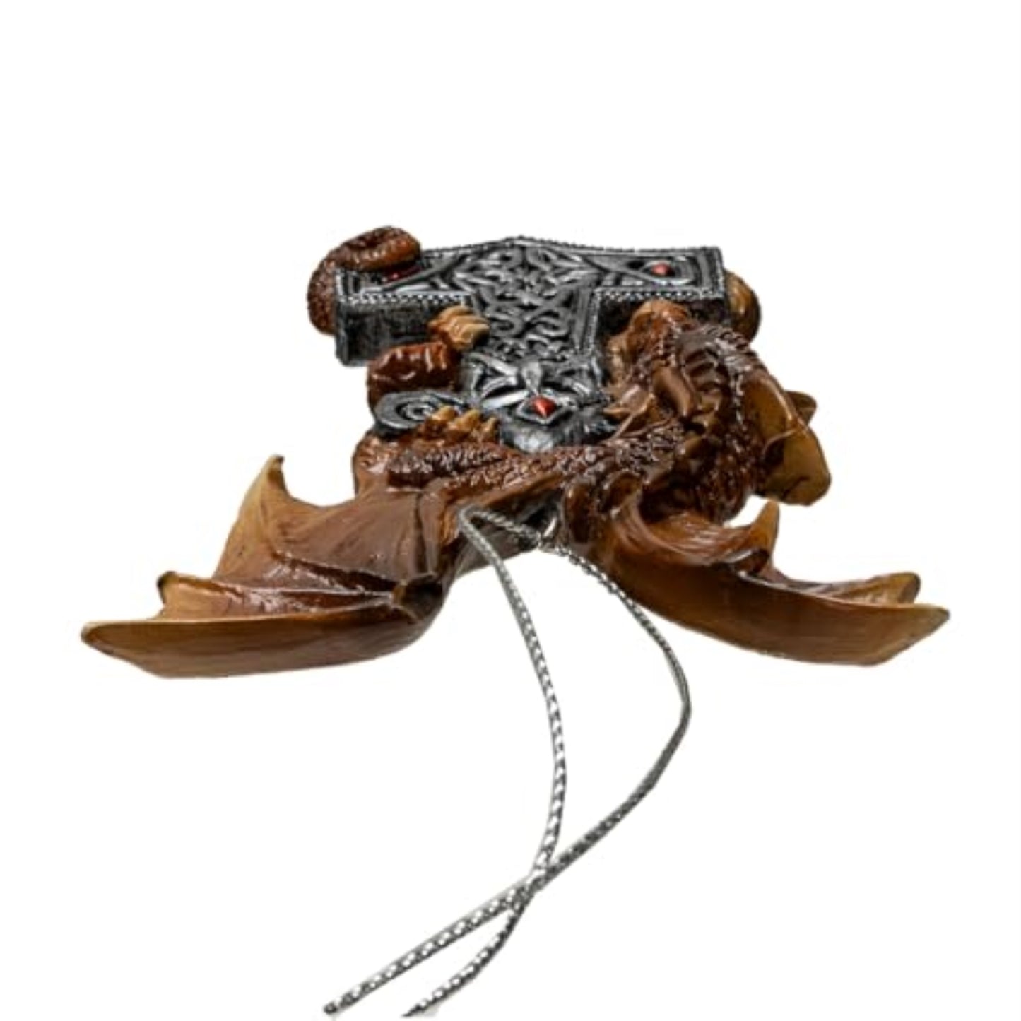 Mjolnir Guardian Dragon Ornament by Anne Stokes Fierce Bronze Dragon with Intricate Celtic Hammer 3.6 inch