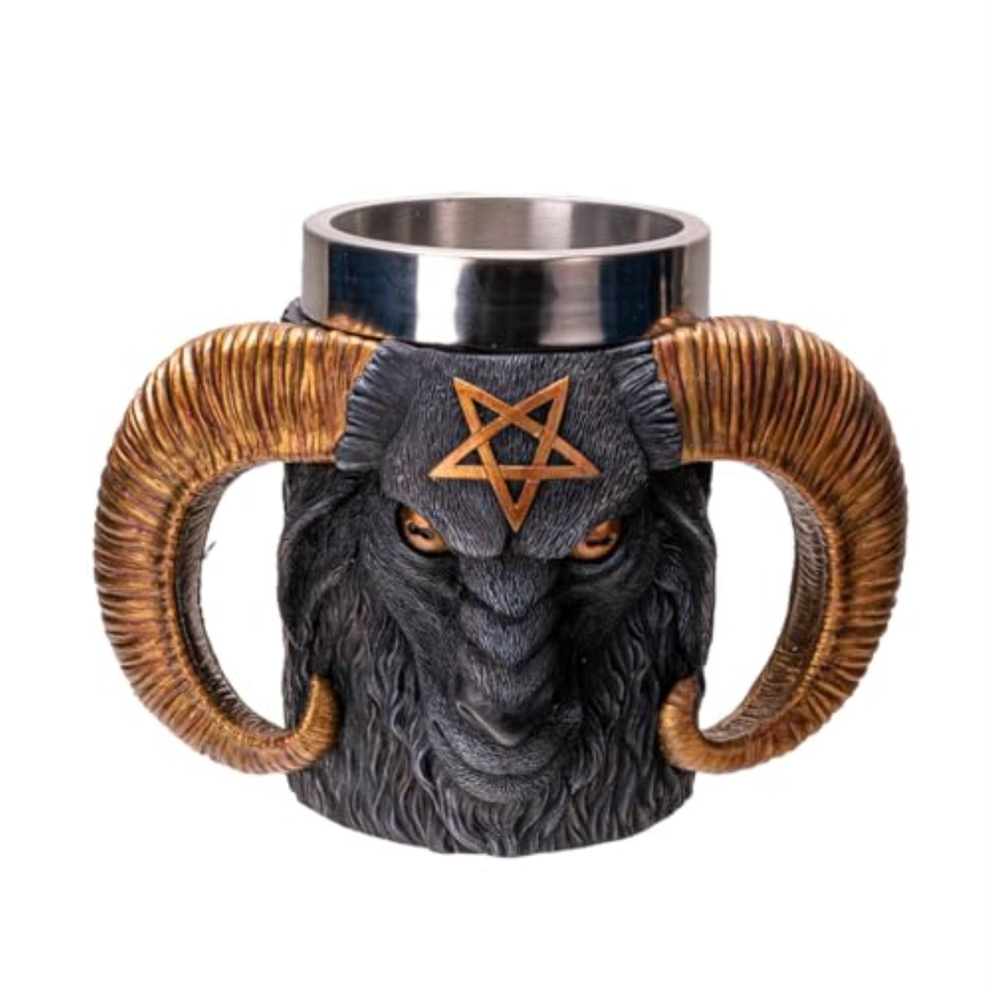 Baphomet Tankard Mug Unique Dual-Handle Goat Head Design with Pentagram 11 fl oz Capacity