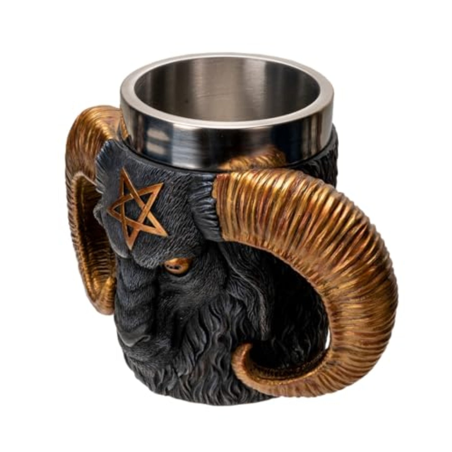 Baphomet Tankard Mug Unique Dual-Handle Goat Head Design with Pentagram 11 fl oz Capacity