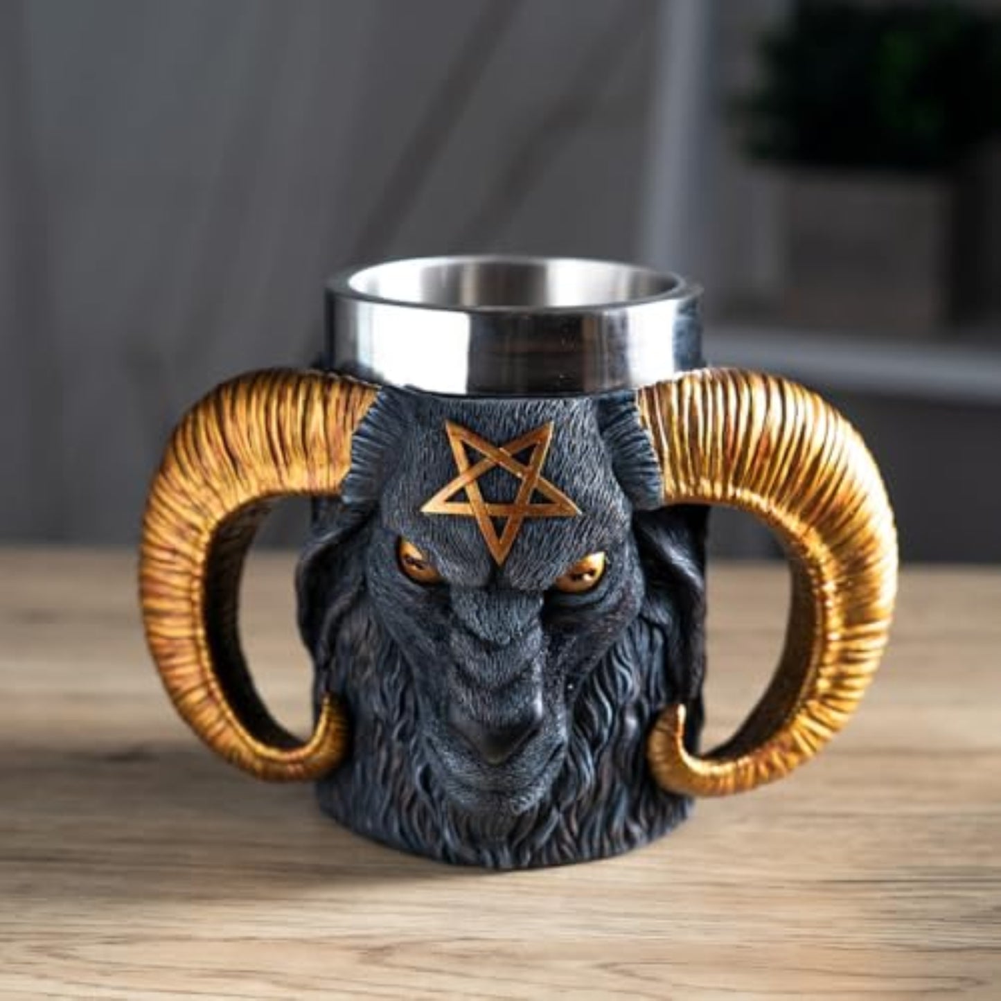 Baphomet Tankard Mug Unique Dual-Handle Goat Head Design with Pentagram 11 fl oz Capacity