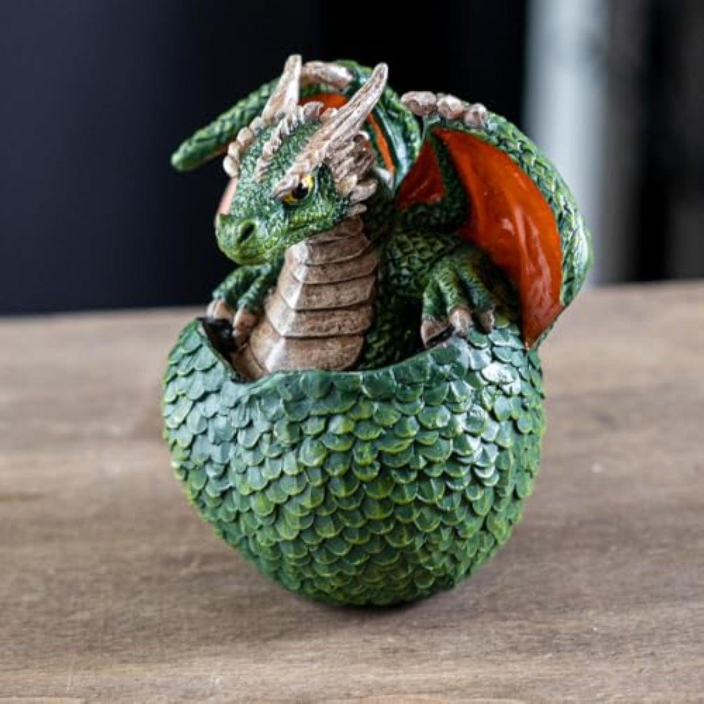 Green Dragon Hatchling Figurine Adorable Baby Dragon Emerging from Egg Fantasy Resin Sculpture 3.54 inch Tall