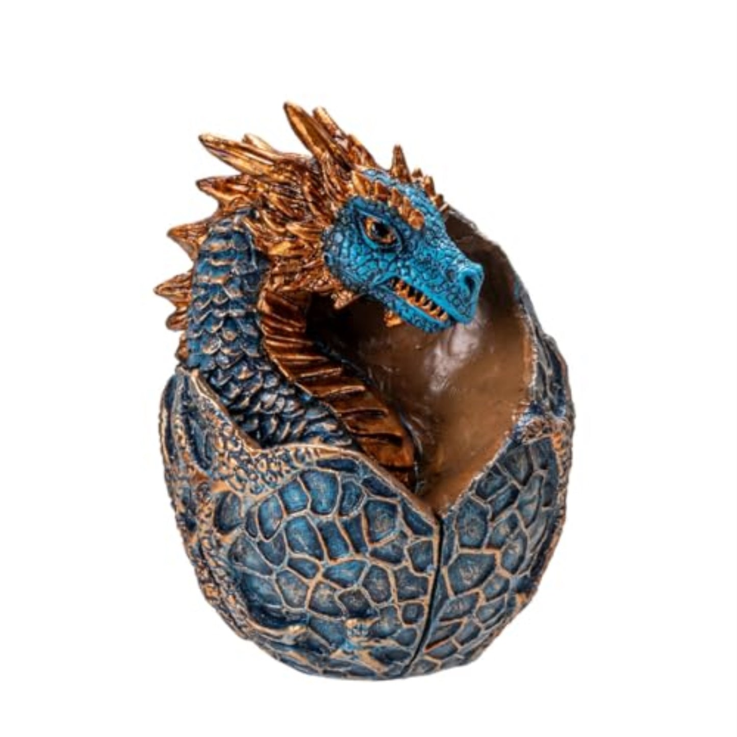 Dragon Hatchling Figurine Blue and Gold Baby Dragon Emerging from Egg Fantasy Resin Sculpture 3.62 inch