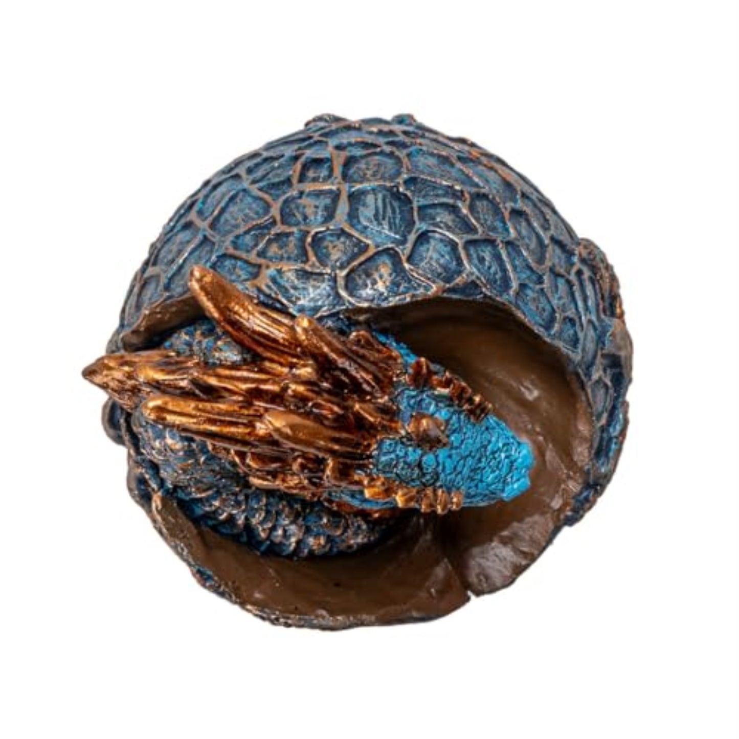 Dragon Hatchling Figurine Blue and Gold Baby Dragon Emerging from Egg Fantasy Resin Sculpture 3.62 inch