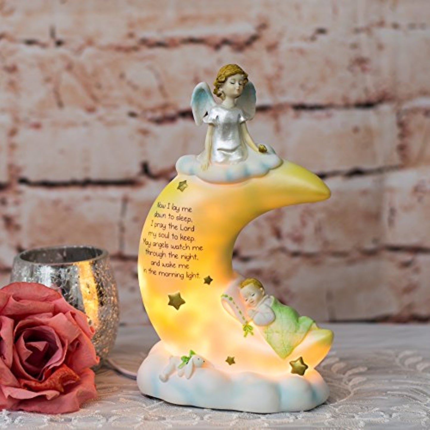Roman Sweet Dreams Angel on the Moon Night Light with Cord 8 inch