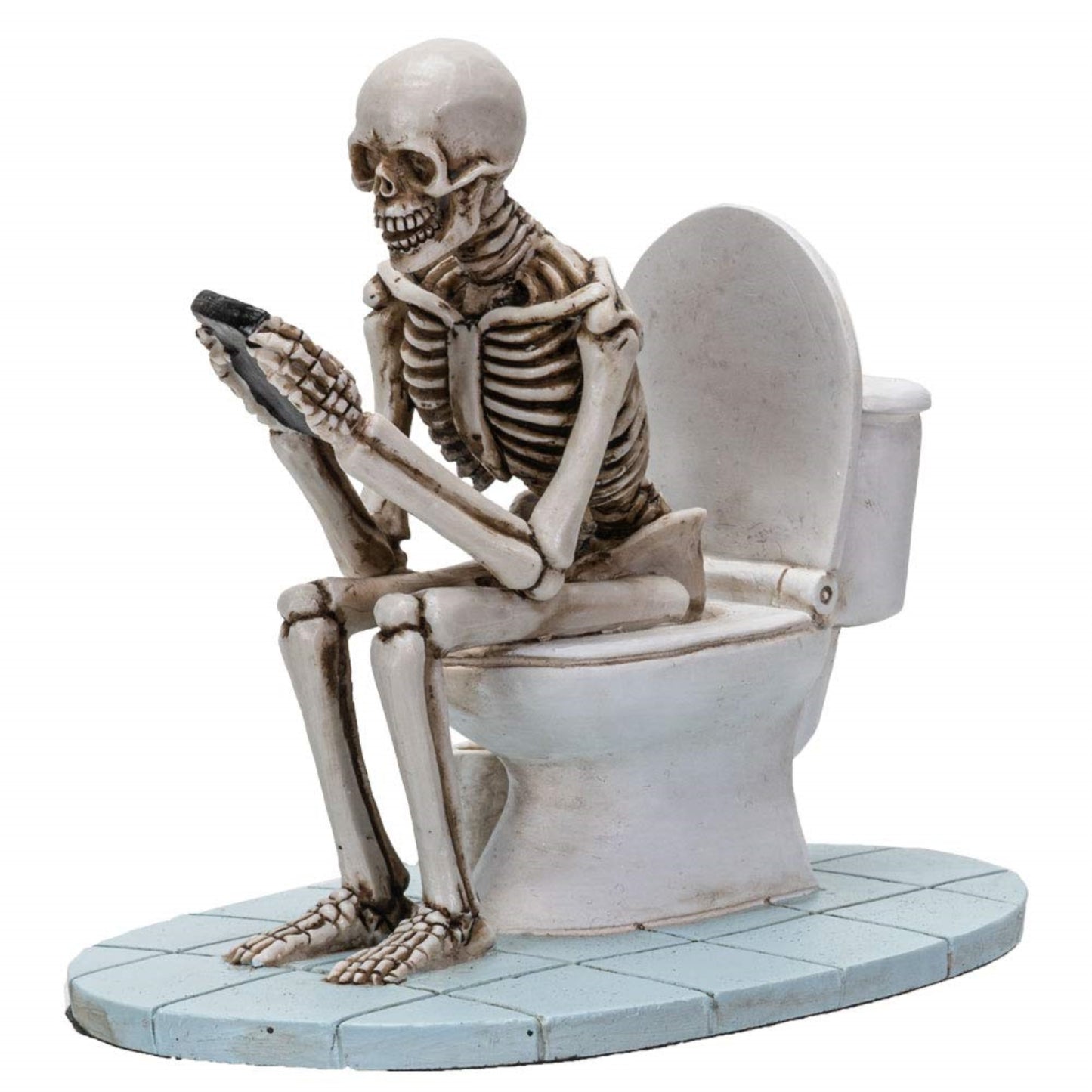 Skeleton Sitting on Toilet Looking At Phone Figurine 4.25 inch