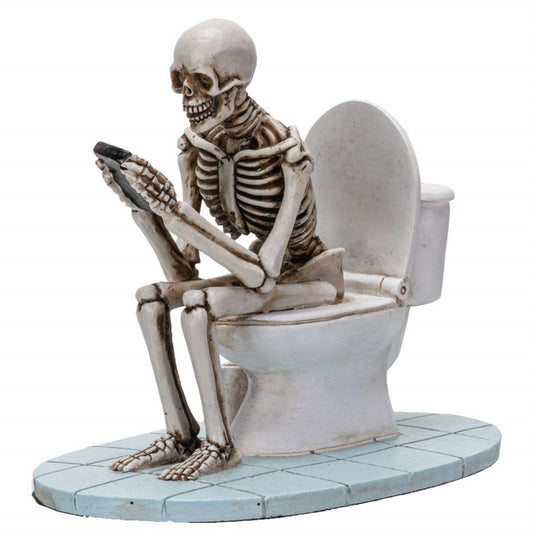 Skeleton Sitting on Toilet Looking At Phone Figurine 4.25 inch