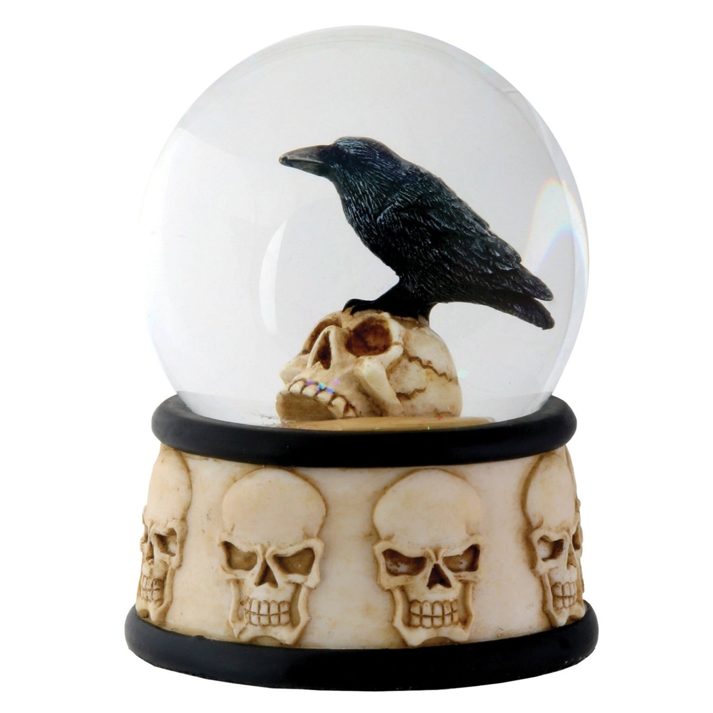 Raven on Skull Resin and Glass Water Snow Globe Skull Theme 3.5 inch