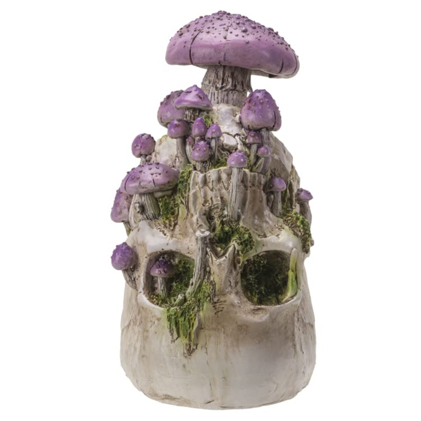 Skull with Purple Mushrooms Figurine 8.7 inch Tall Resin Halloween Home Decor