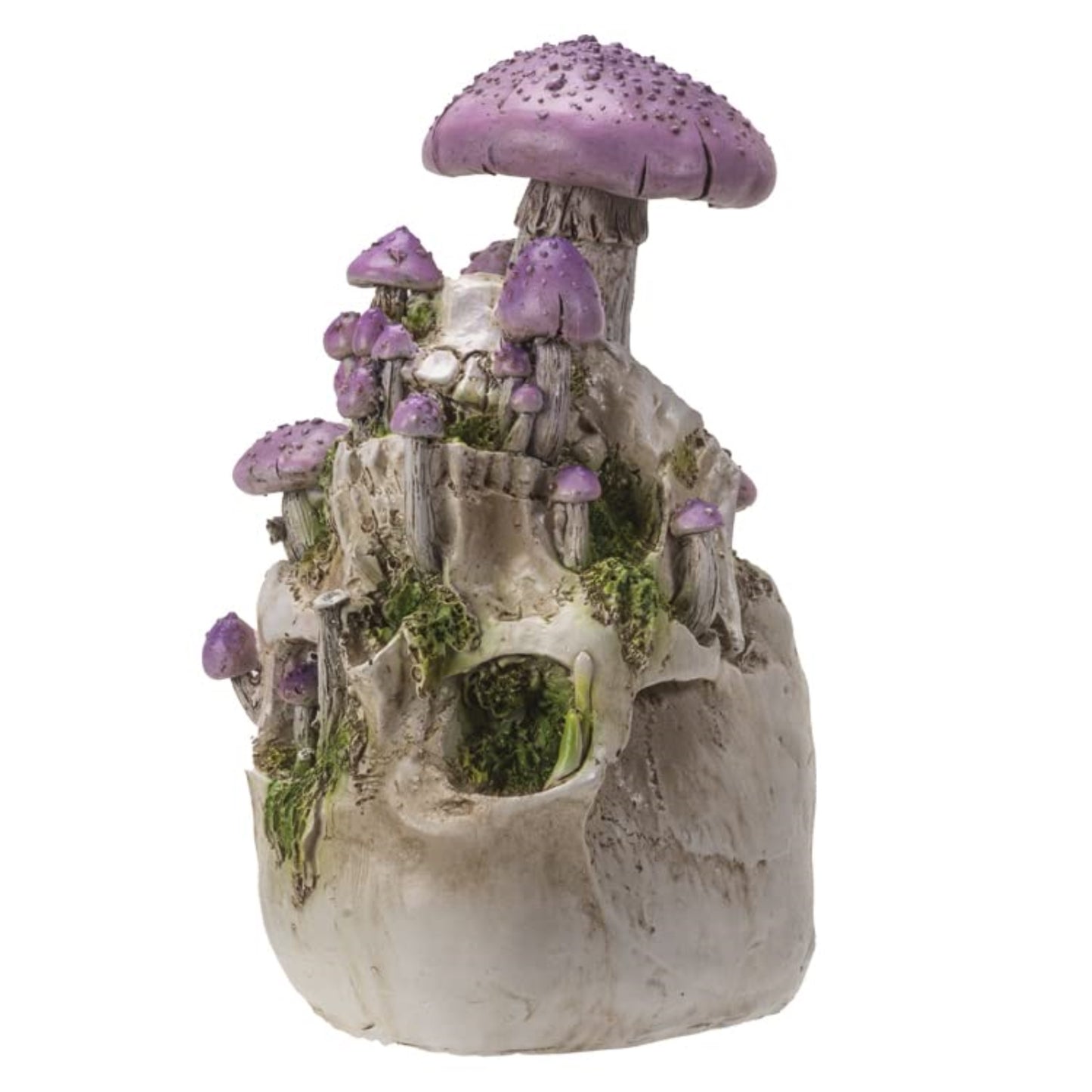 Skull with Purple Mushrooms Figurine 8.7 inch Tall Resin Halloween Home Decor