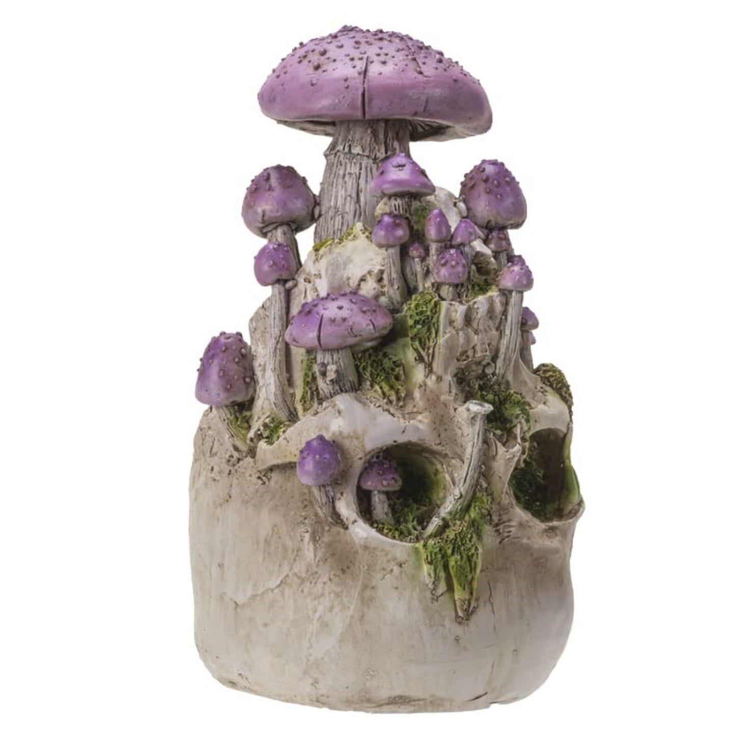 Skull with Purple Mushrooms Figurine 8.7 inch Tall Resin Halloween Home Decor