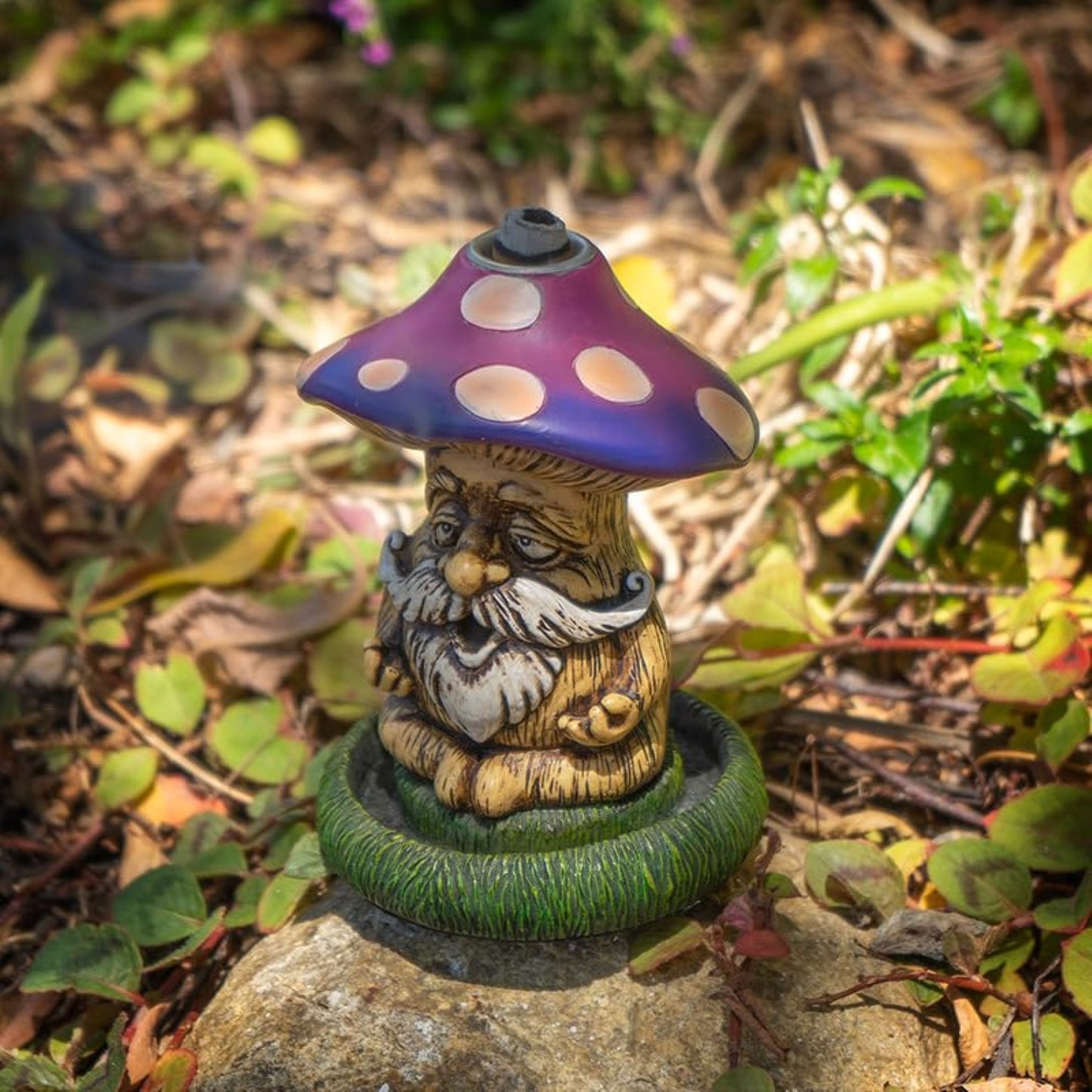Relaxing Mushroom Gnome Backflow Incense Burner Home and Garden Relaxation and Meditation 4.5 inch