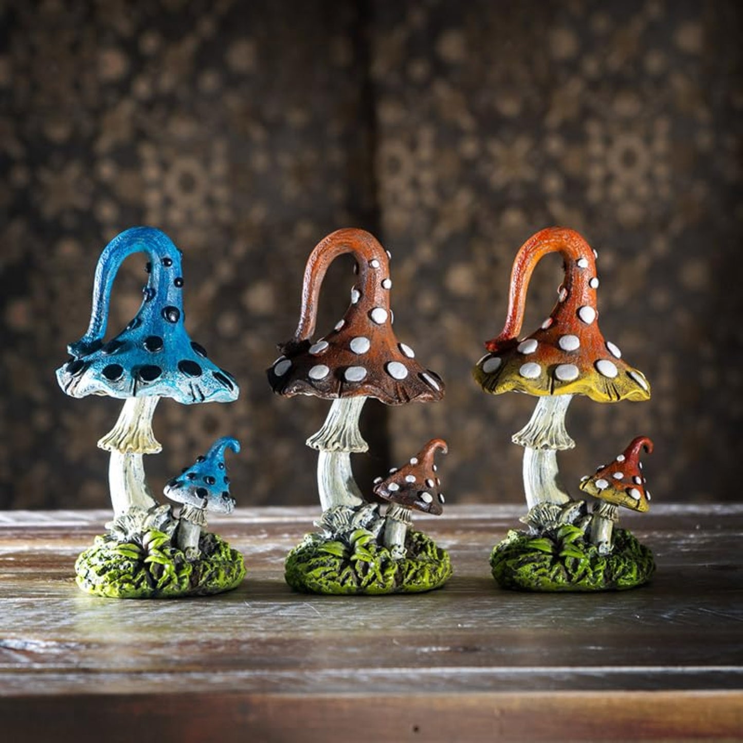Colorful Magic Mushroom Set of 3 Tabletop Figurines 5 inch