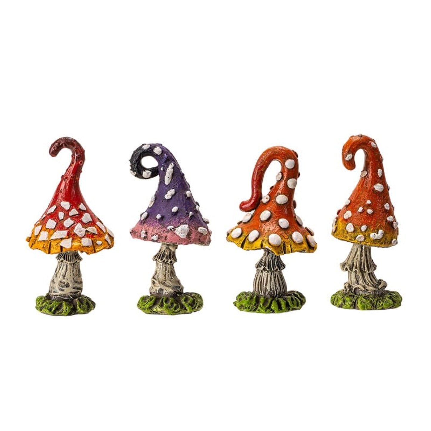 Colorful Decorative Mini Mushroom Figurines 4 Piece Set 2.75 inch