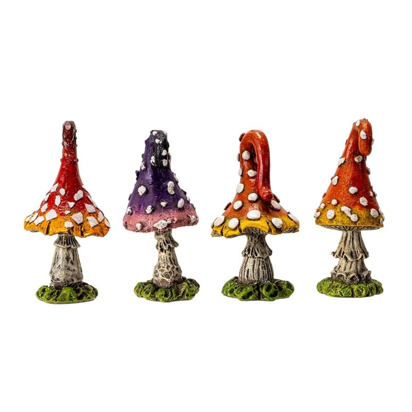 Colorful Decorative Mini Mushroom Figurines 4 Piece Set 2.75 inch