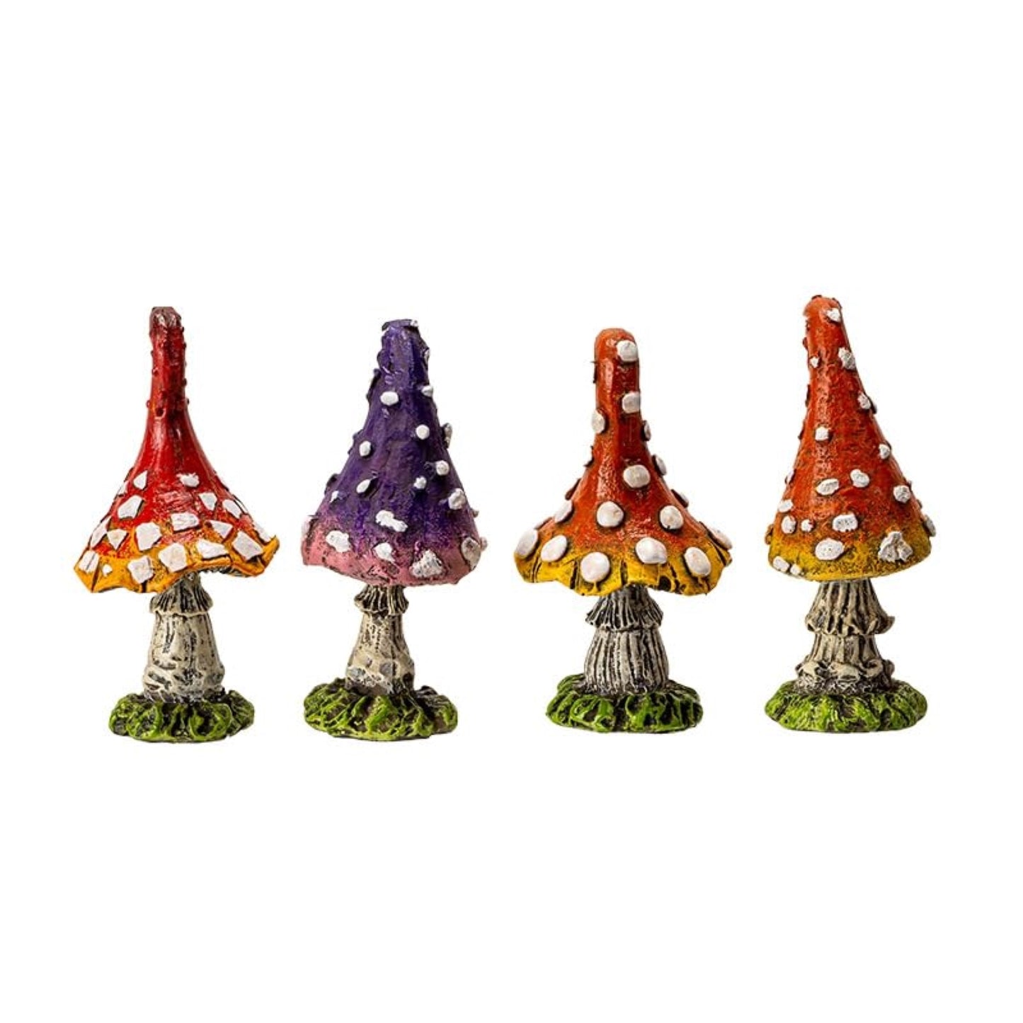 Colorful Decorative Mini Mushroom Figurines 4 Piece Set 2.75 inch