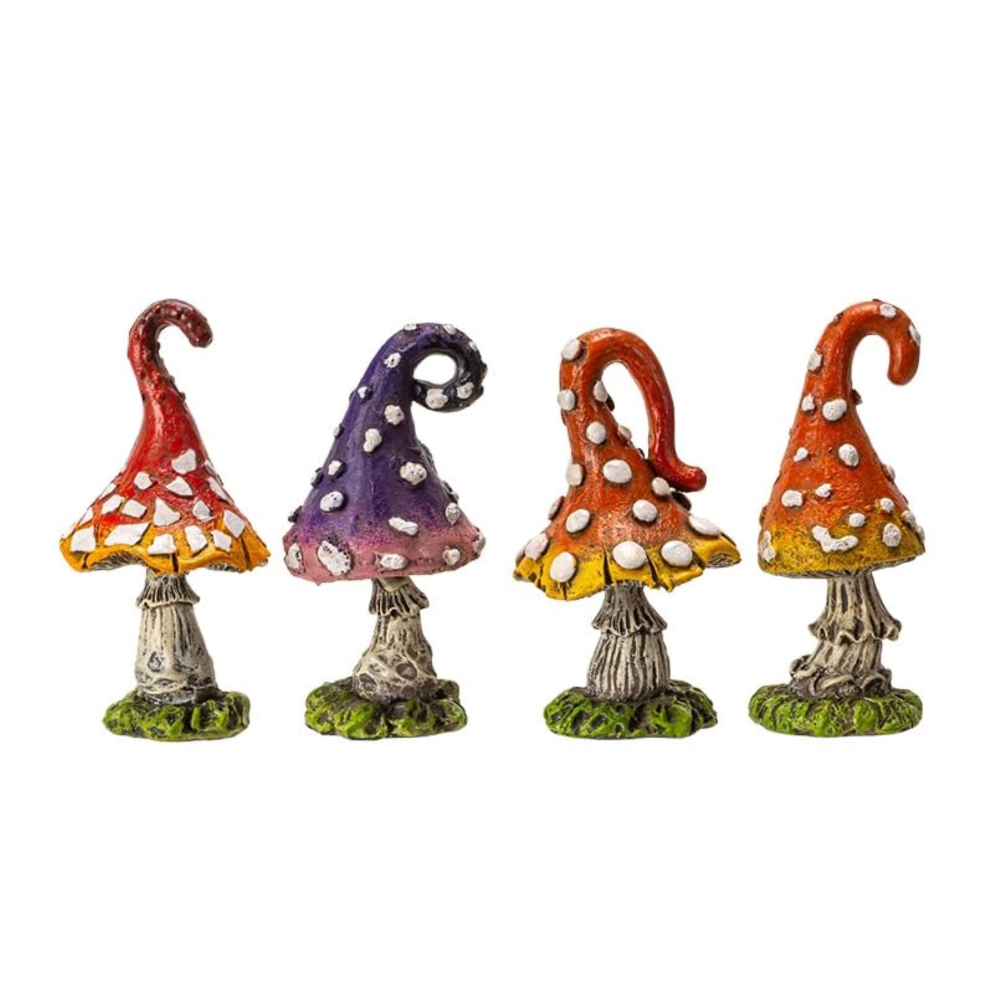 Colorful Decorative Mini Mushroom Figurines 4 Piece Set 2.75 inch
