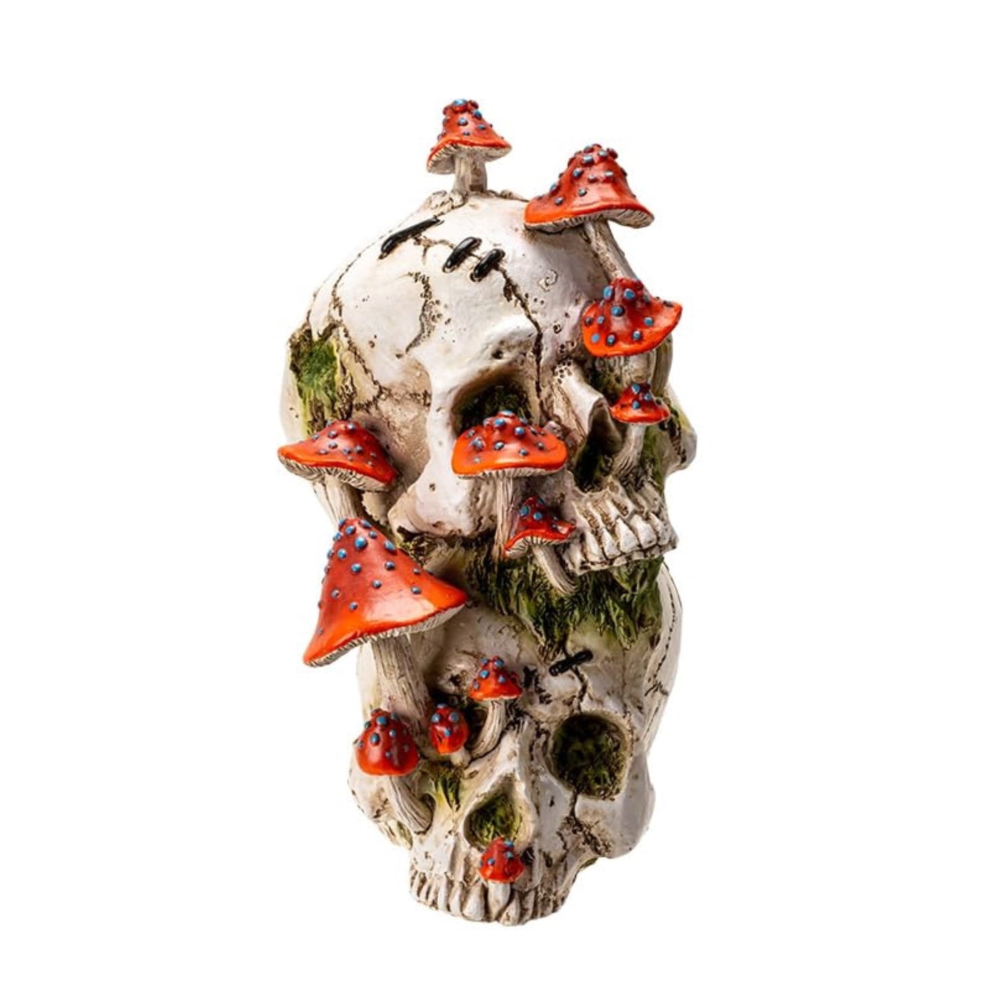 Stack of Human Skulls with Mushrooms Growing Out of Them Halloween Figurine Decoration 8.9 inch