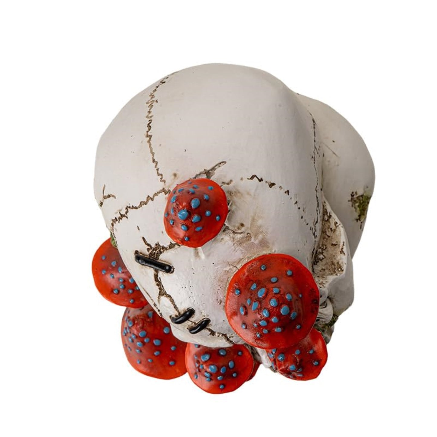 Stack of Human Skulls with Mushrooms Growing Out of Them Halloween Figurine Decoration 8.9 inch