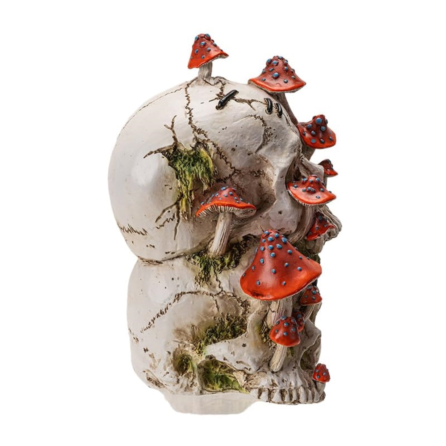 Stack of Human Skulls with Mushrooms Growing Out of Them Halloween Figurine Decoration 8.9 inch