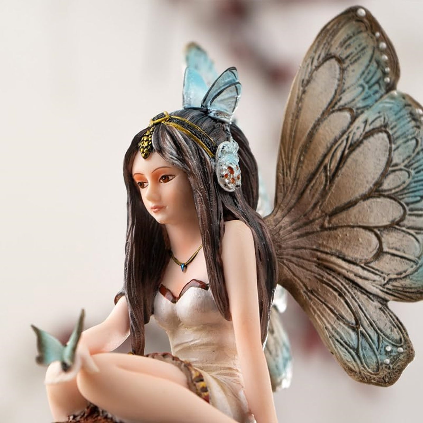 Butterfly Fairy on Mushroom Statue 8.27 inch Fantasy Figurine with Delicate Wings and Butterfly Details