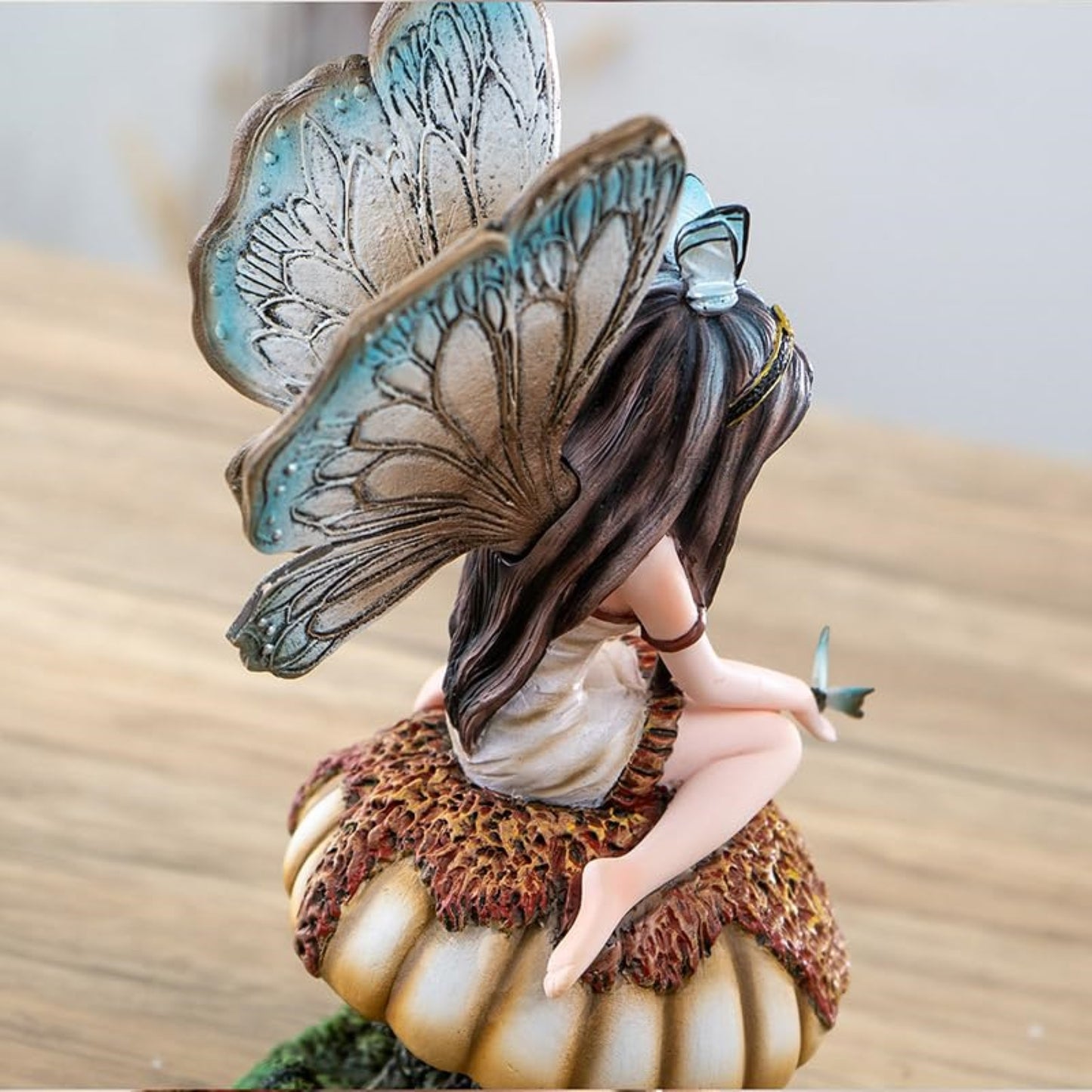 Butterfly Fairy on Mushroom Statue 8.27 inch Fantasy Figurine with Delicate Wings and Butterfly Details