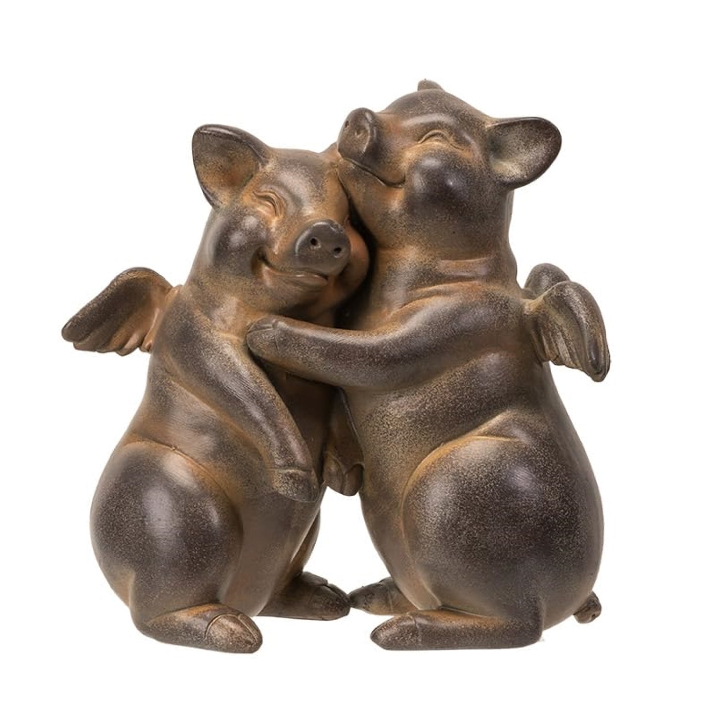 Rustic Flying Pig Couple Hugging Resin Figurine Charming Home Accent 5 inch