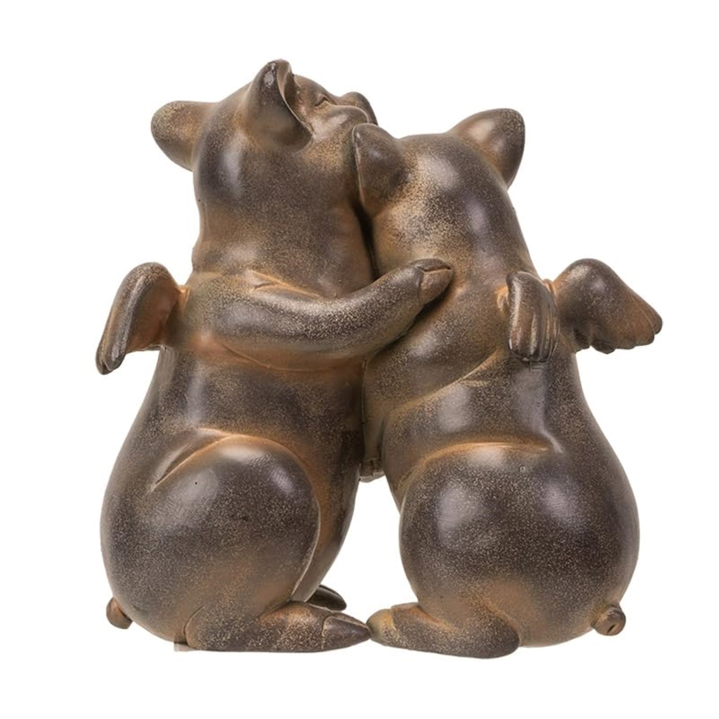 Rustic Flying Pig Couple Hugging Resin Figurine Charming Home Accent 5 inch