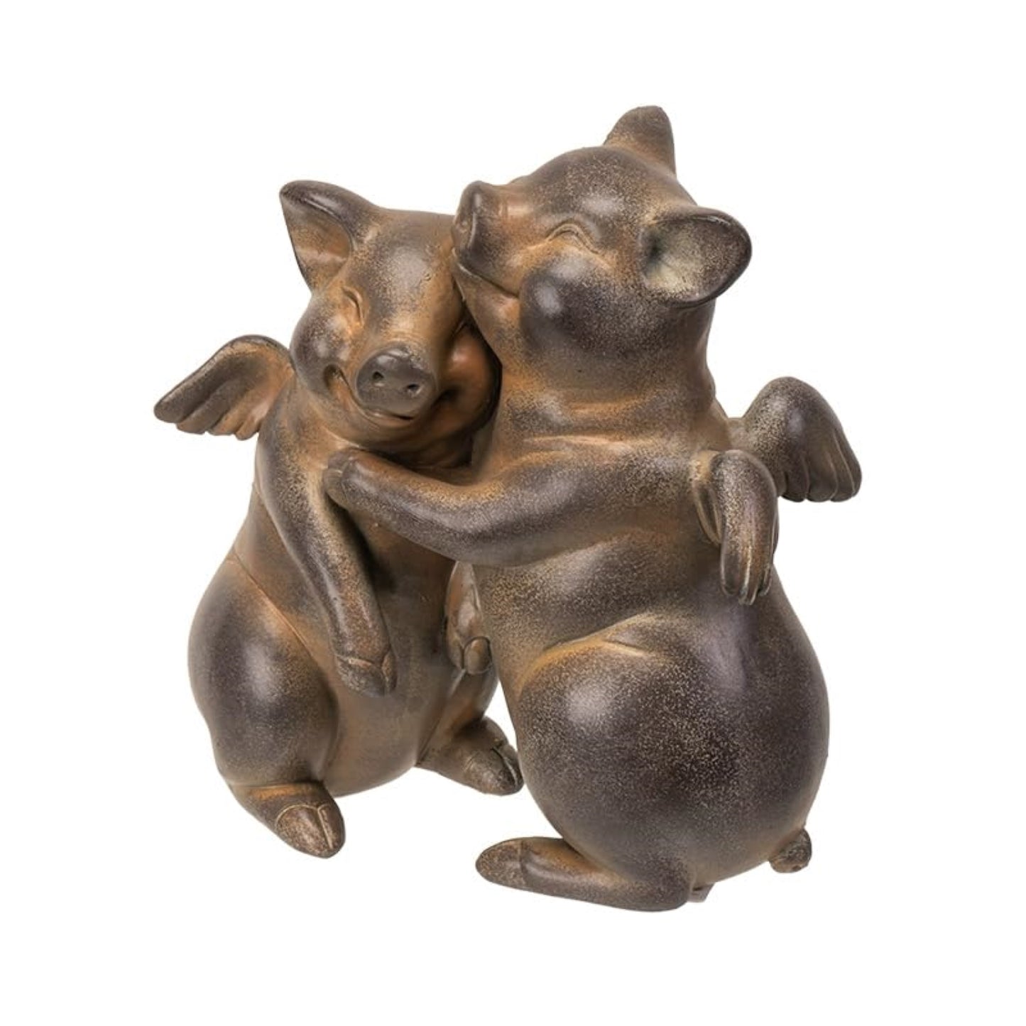 Rustic Flying Pig Couple Hugging Resin Figurine Charming Home Accent 5 inch