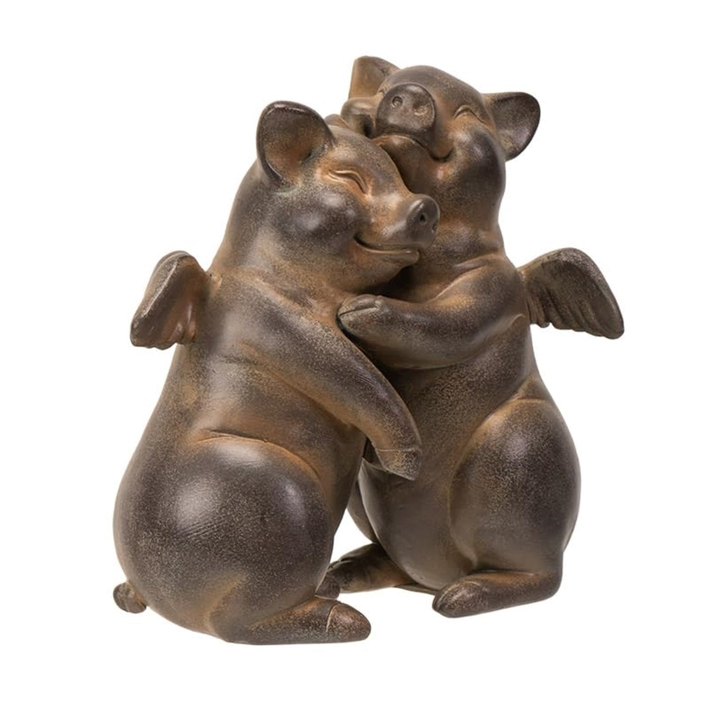 Rustic Flying Pig Couple Hugging Resin Figurine Charming Home Accent 5 inch