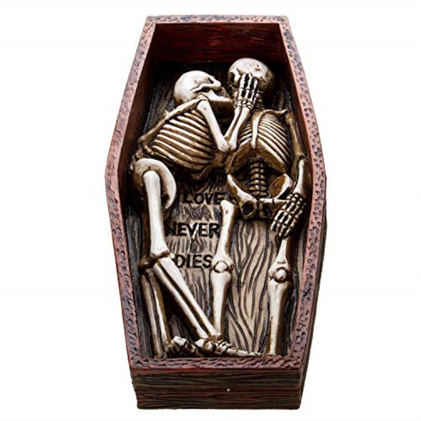 Love Never Dies Skeleton Couple Buried Together in The Coffin Resin Figurine 6.75 inch