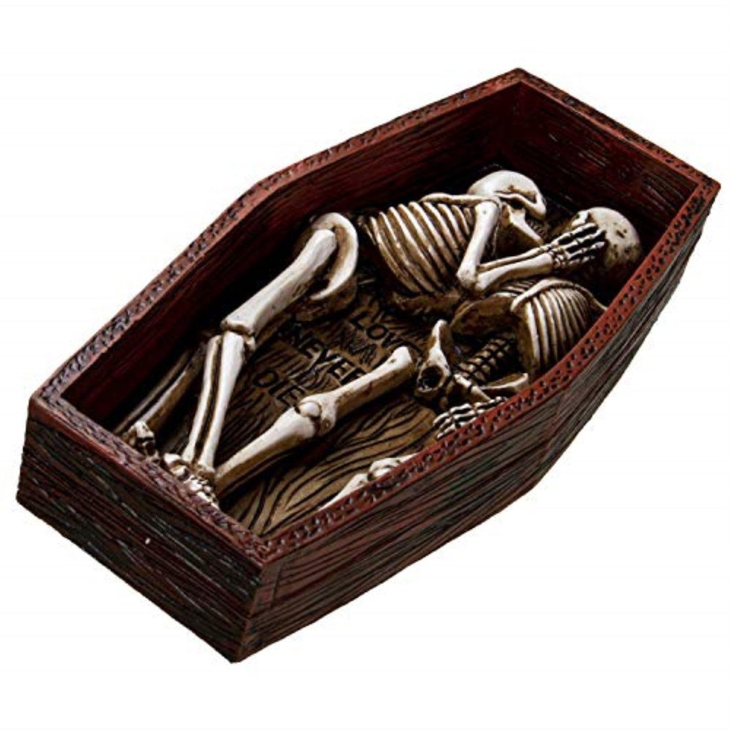 Love Never Dies Skeleton Couple Buried Together in The Coffin Resin Figurine 6.75 inch