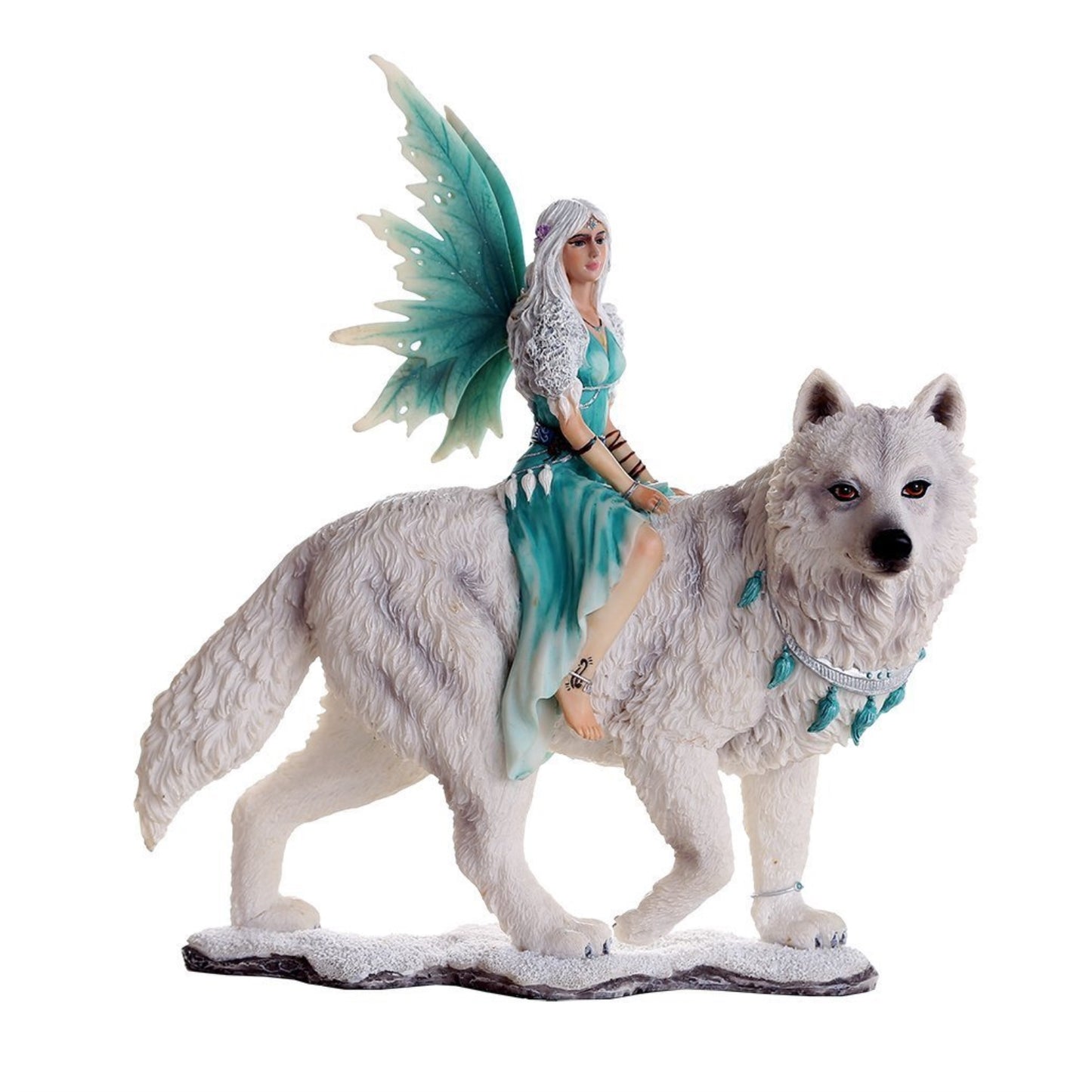 Companion Fairy Aneira with White Wolf Collectible Decorative Statue 8 inch