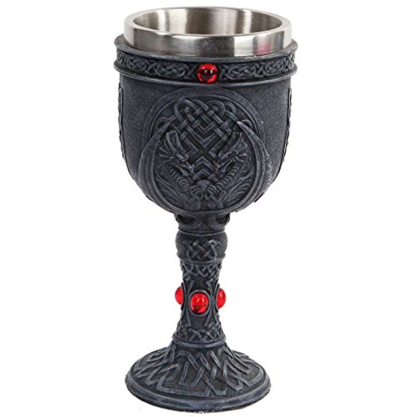 Celtic Winged Dragon Wine Goblet Chalice Resin Body Stainless Steel Faux Stone 6 ounce