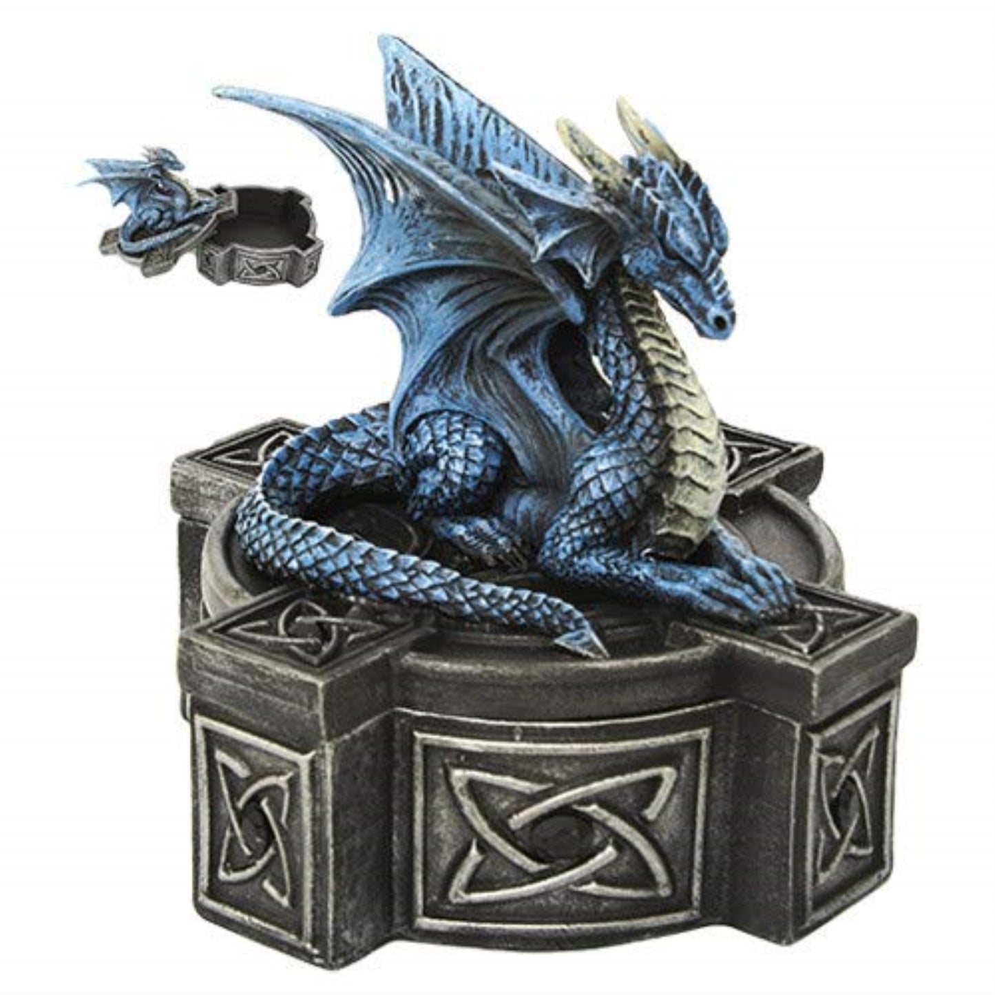 Anne Stokes Altar Drake Frost Blue Mystic Dragon Statue Celtic Cross Lidded Box