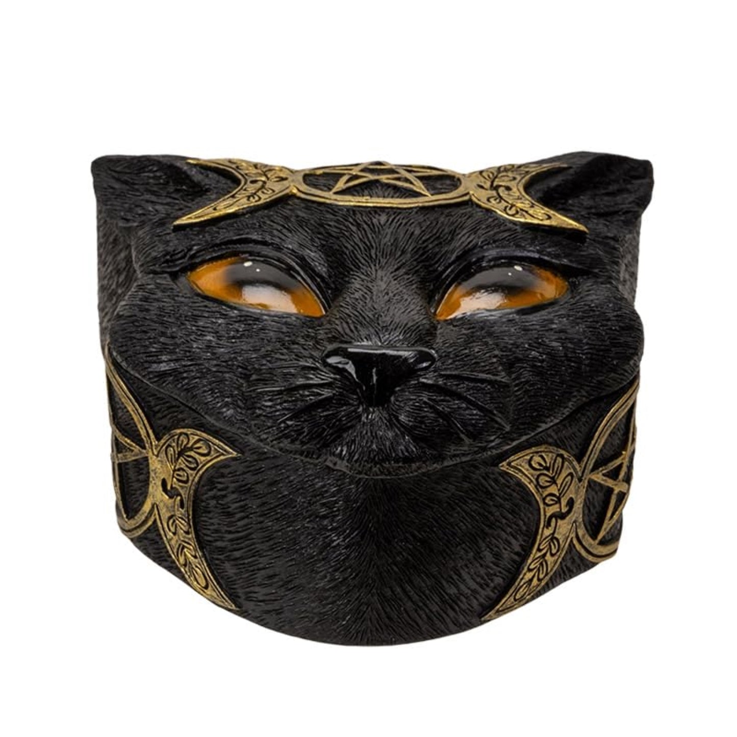 Mystical Triple Moon Black and Gold Cat Jewelry Trinket Keepsake Box Wiccan Feline Home and Halloween Decor