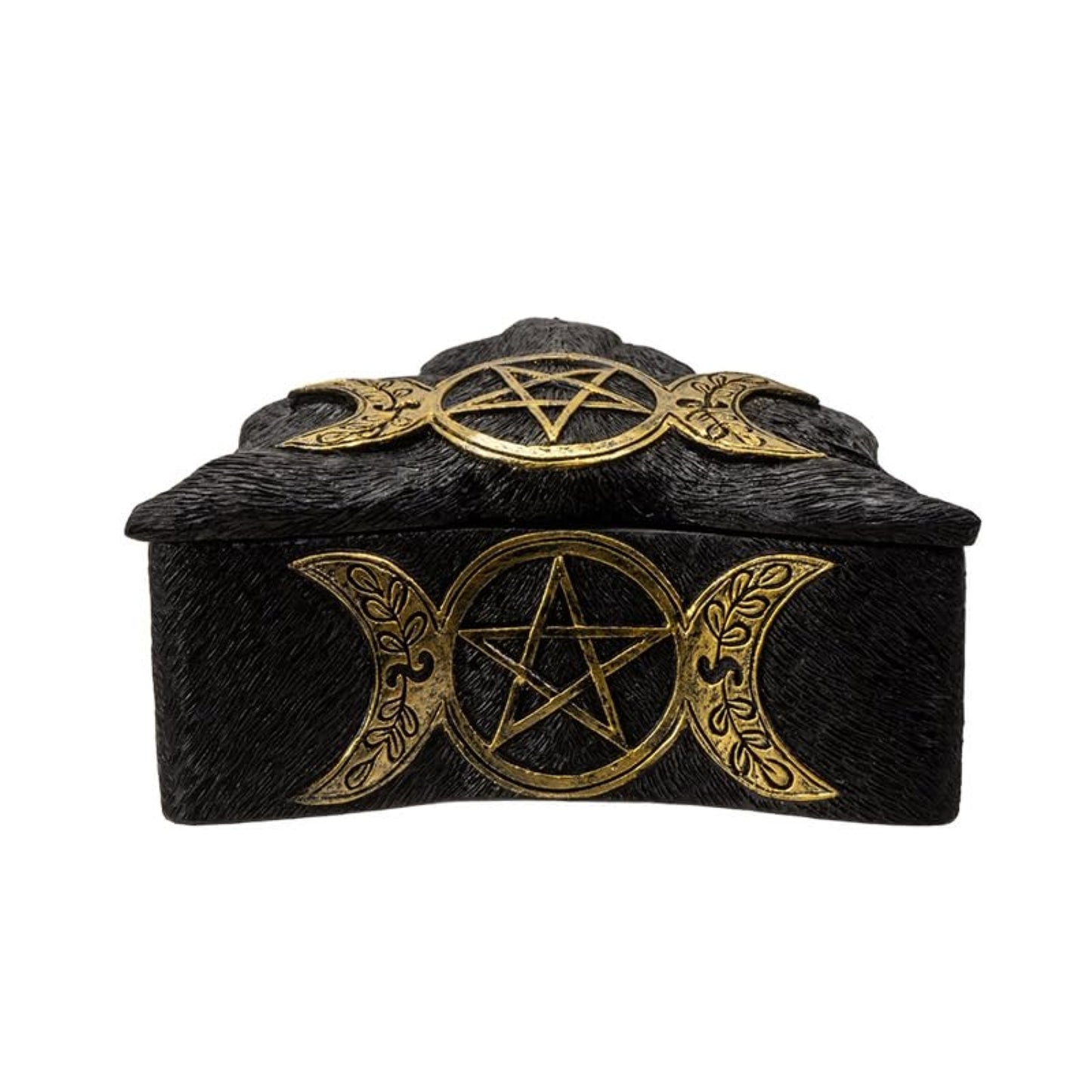Mystical Triple Moon Black and Gold Cat Jewelry Trinket Keepsake Box Wiccan Feline Home and Halloween Decor