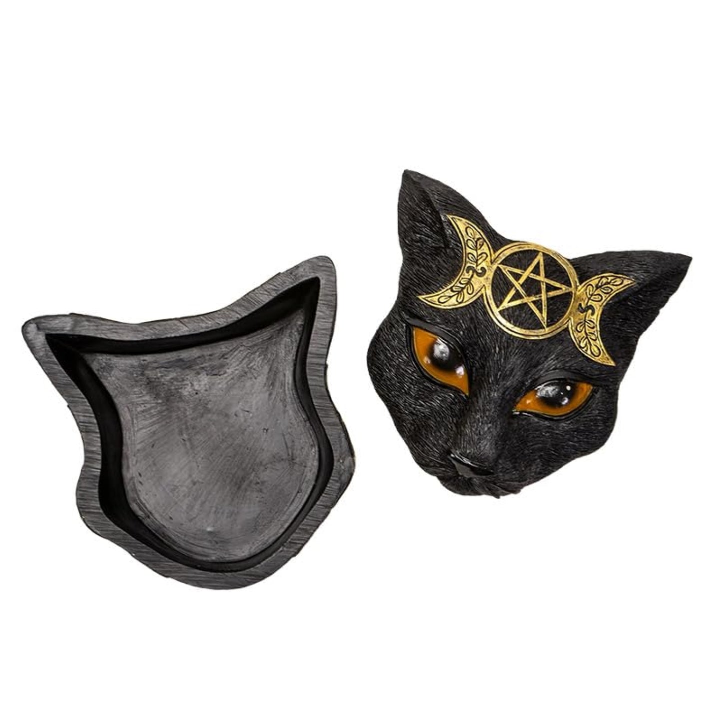 Mystical Triple Moon Black and Gold Cat Jewelry Trinket Keepsake Box Wiccan Feline Home and Halloween Decor