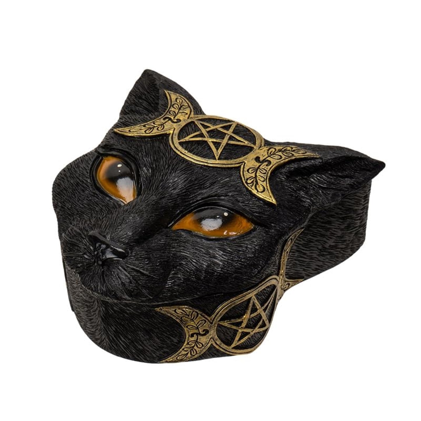 Mystical Triple Moon Black and Gold Cat Jewelry Trinket Keepsake Box Wiccan Feline Home and Halloween Decor