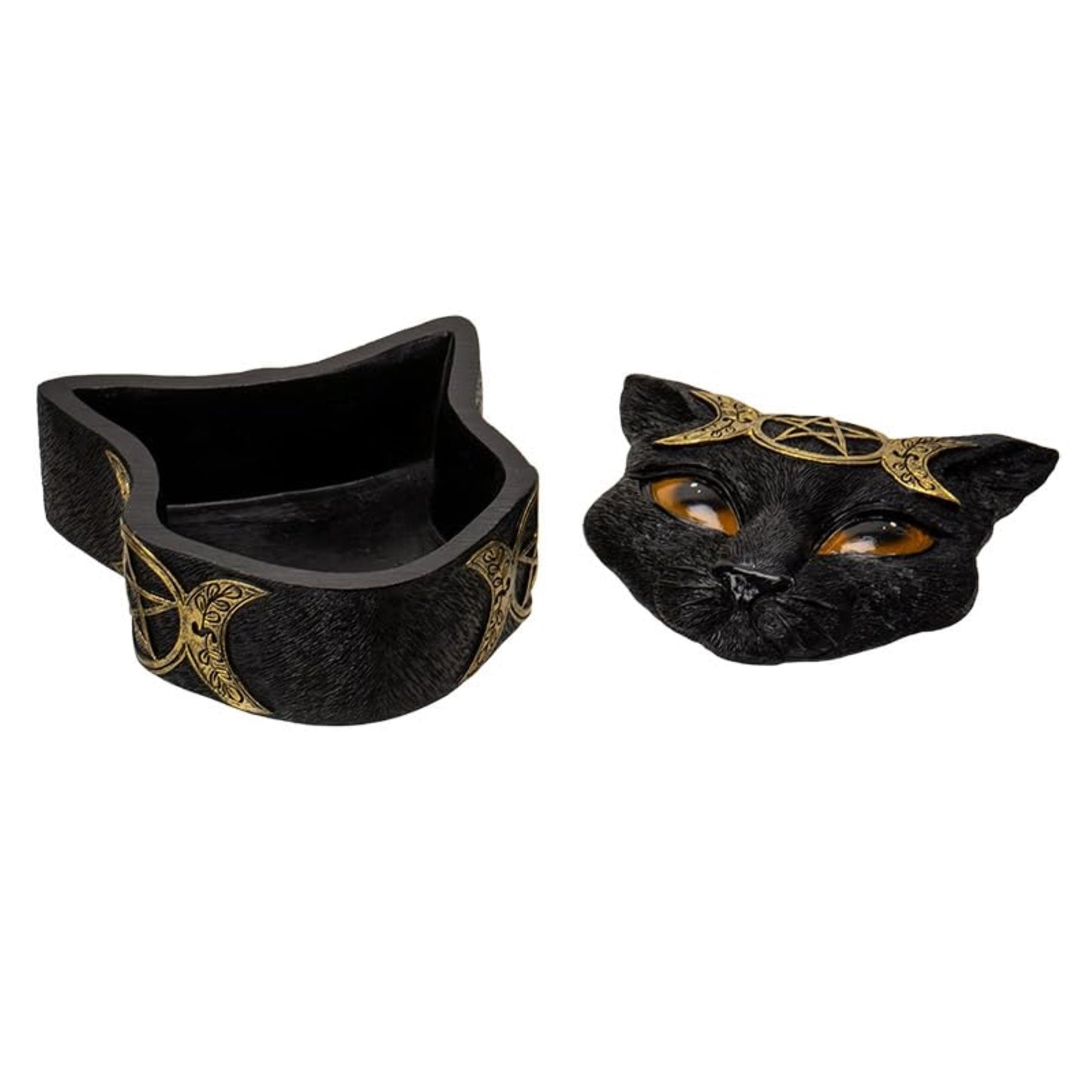 Mystical Triple Moon Black and Gold Cat Jewelry Trinket Keepsake Box Wiccan Feline Home and Halloween Decor