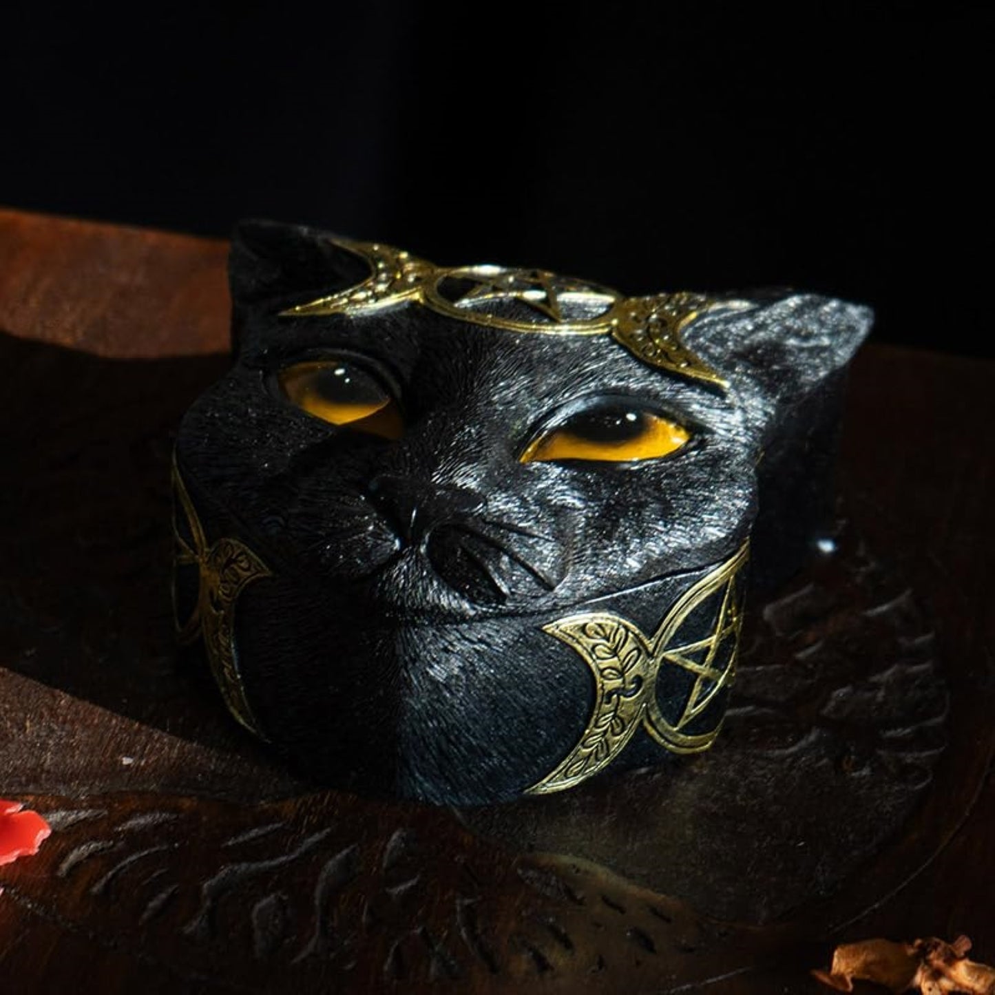 Mystical Triple Moon Black and Gold Cat Jewelry Trinket Keepsake Box Wiccan Feline Home and Halloween Decor