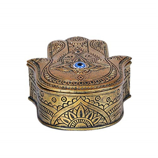 Golden Hamsa Hand Jewelry Trinket Keepsake Box Container Home Decor
