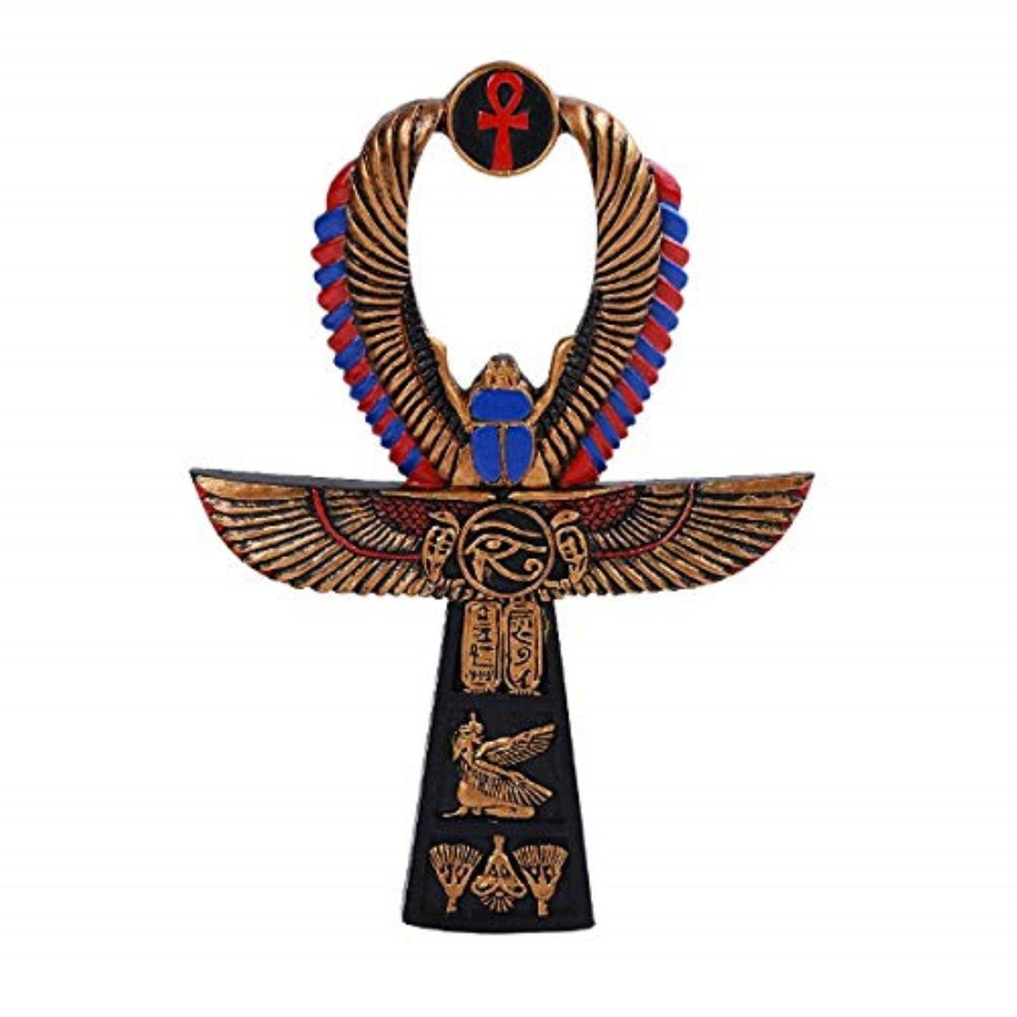 Egyptian Ankh Symbol Wings Scarab Eye of Horus Resin Collectible Figurine 7.75 inch