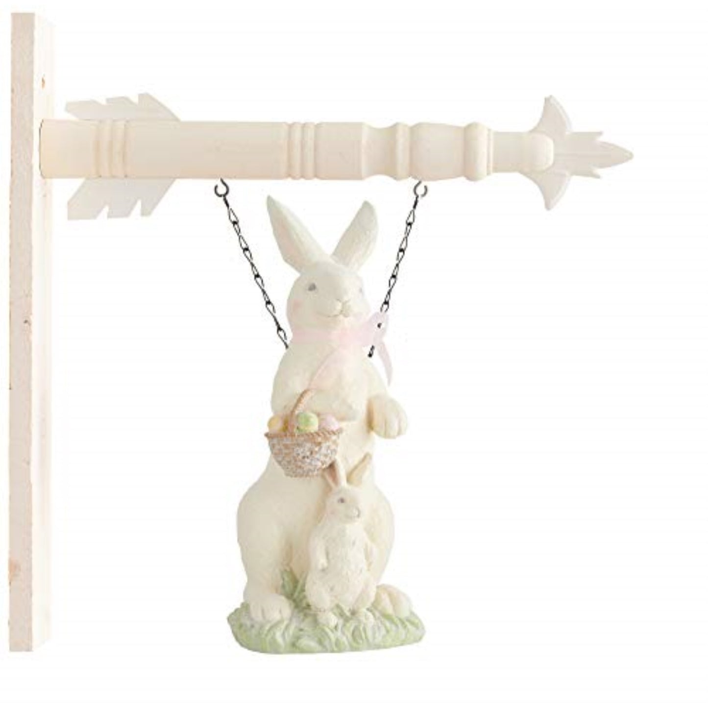 K&K Interiors White Resin Glittered Bunny Rabbit Easter Arrow Replacement Sign 15 inch - Arrow Sold Separately