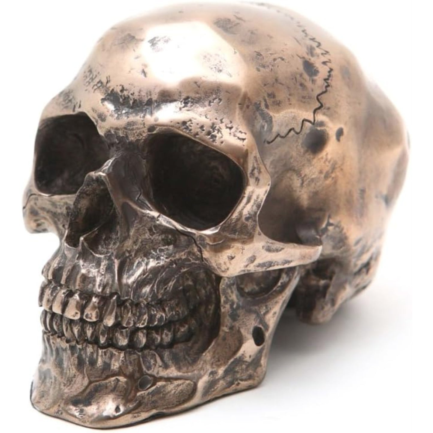 Small Bronze Finish Skeleton Human Skull Statue Figurine 3.25 inch