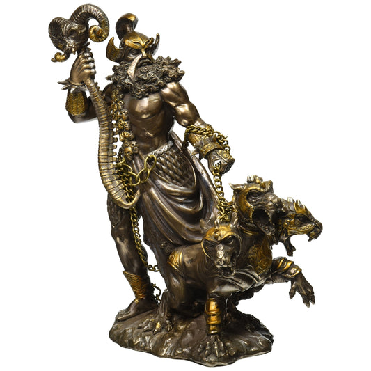 Greek God of Underworld Hades with Cerberus Dog Statue Figure 9.5 inch