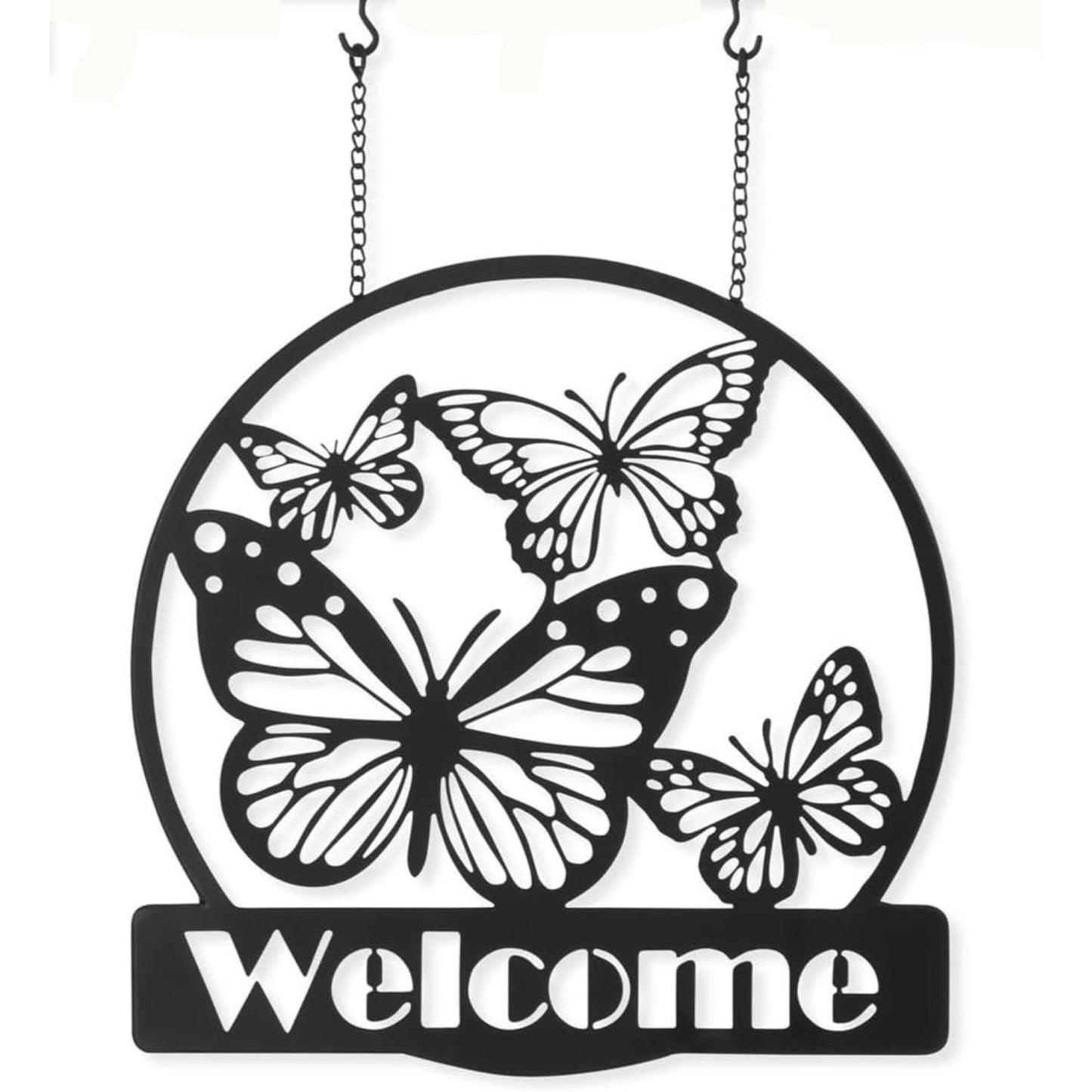 K&K Interiors Black Metal Cutout Butterfly Welcome Sign Arrow Replacement 13 inch - Arrow Sold Separately