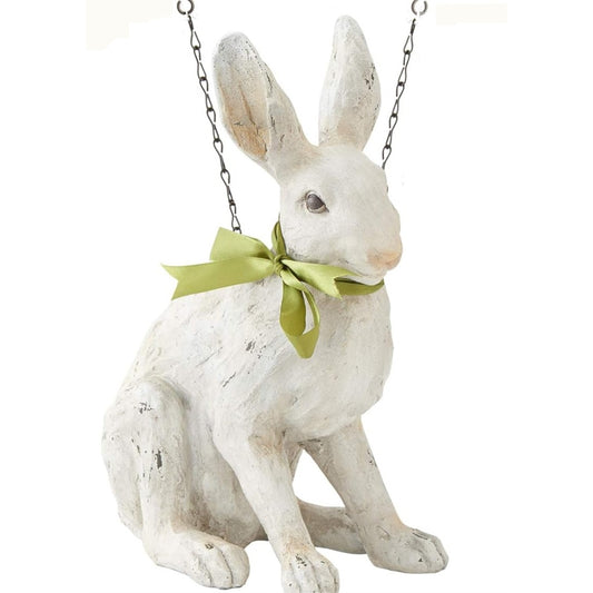 K&K Interiors Sitting White Rabbit with Green Ribbon Bow Easter Arrow Replacement Sign 11.5 inch - Arrow Sold Separately
