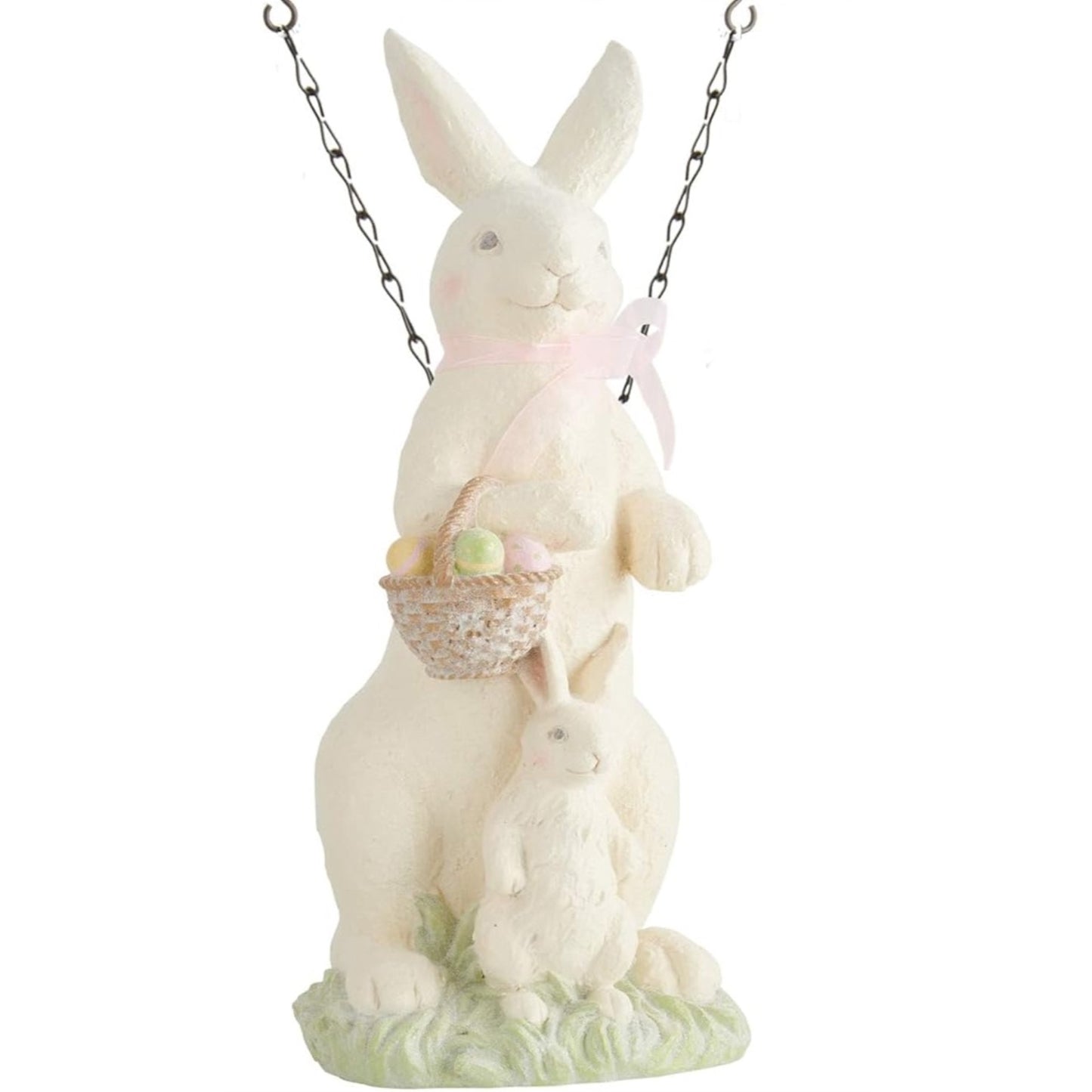 K&K Interiors White Resin Glittered Bunny Rabbit Easter Arrow Replacement Sign 15 inch - Arrow Sold Separately