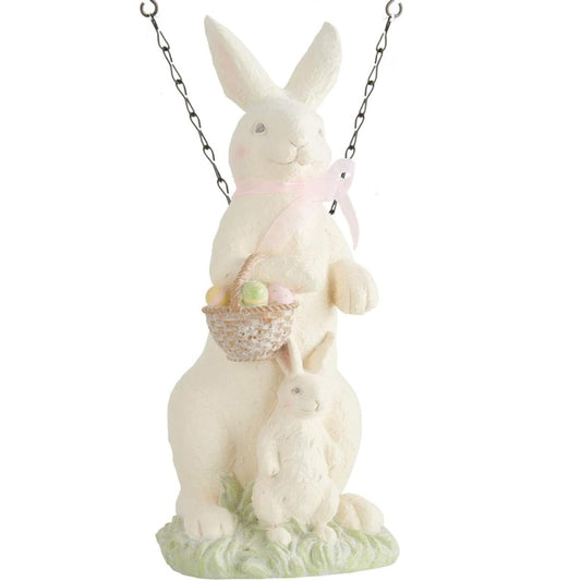 K&K Interiors White Resin Glittered Bunny Rabbit Easter Arrow Replacement Sign 15 inch - Arrow Sold Separately